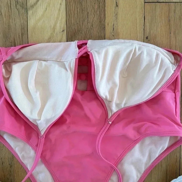 CUPSHE Women's One Piece Swimsuit Pink Deep-V Bathing Suit Sz L - Picture 3 of 8